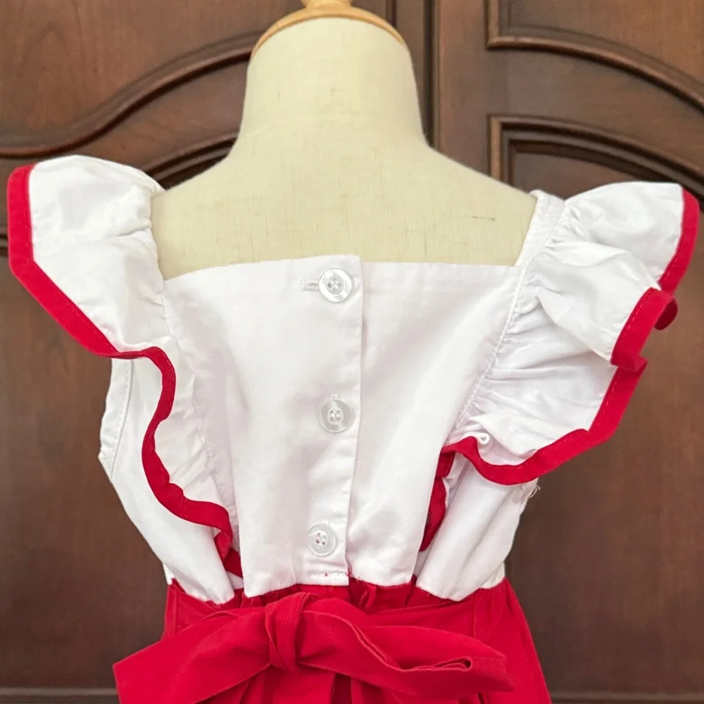 Honeydew Christmas Tree Dress Girls Size 6 Red White Embroidered Holiday Dress